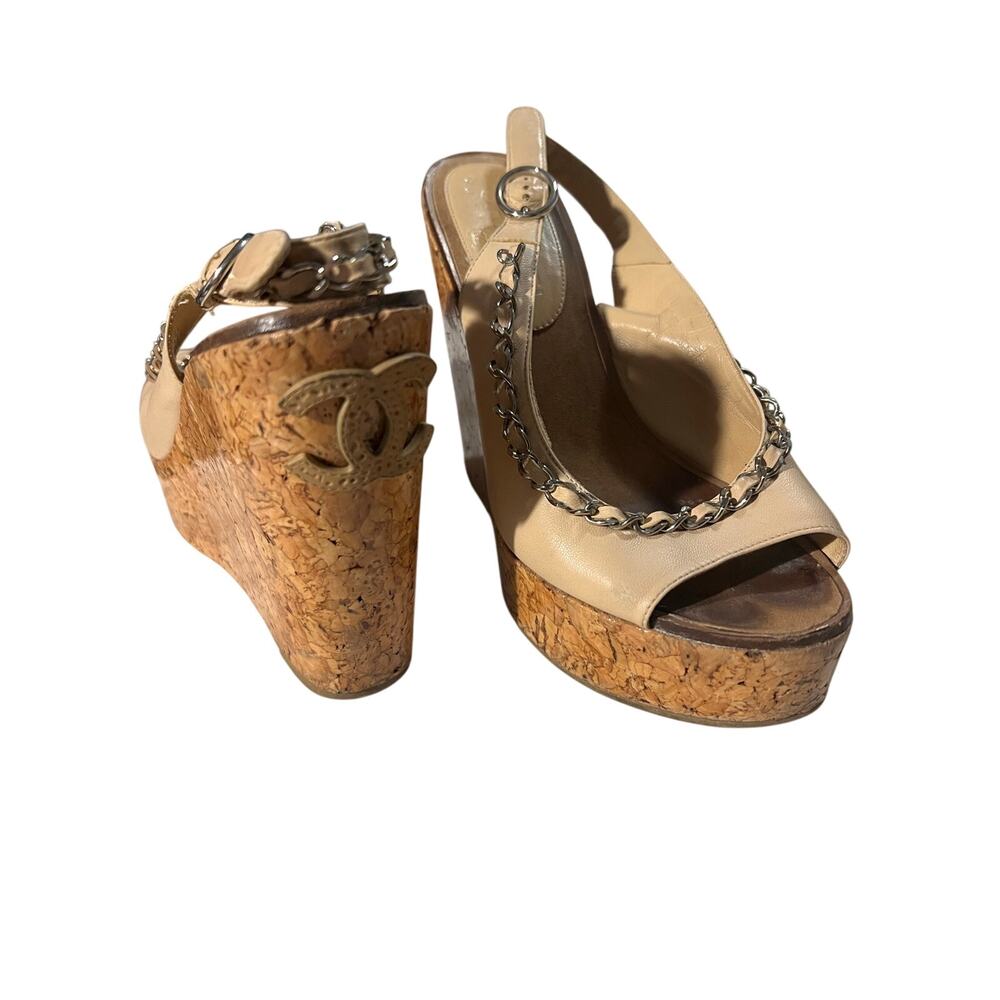 Chanel Chain-Link Cork Wedge Sandals
